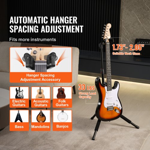 Tripod Guitar Stand Floor Standing Foldable 900-1200 mm (35.4-47.2 inches) Adjustable Height | EU