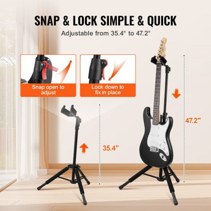 Tripod Guitar Stand Floor Standing Foldable 900-1200 mm (35.4-47.2 inches) Adjustable Height | EU