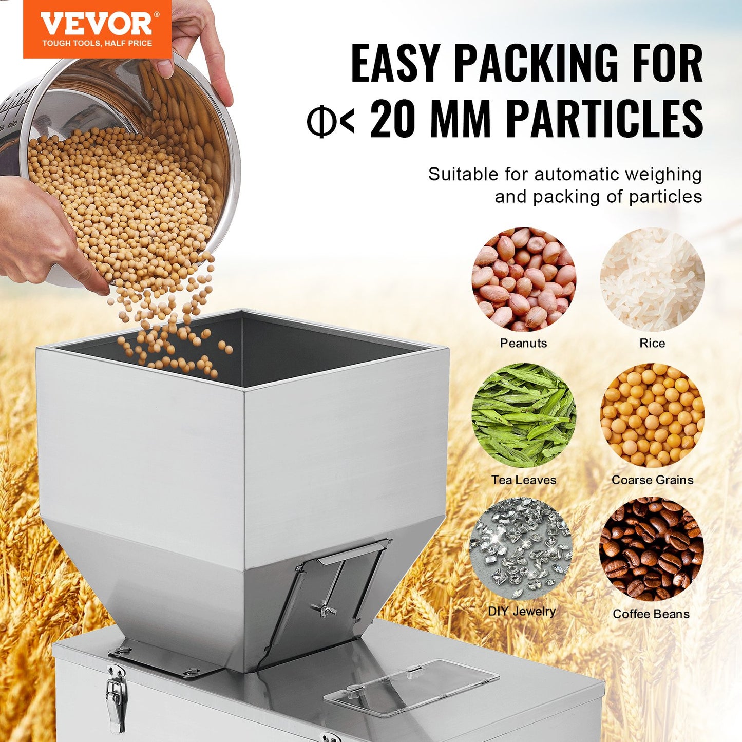 Particle Filling Machine, 0.022-2.2 lbs/10-1000 g, Automatic Filling Machine with Foot Pedal, Stainless Steel Weighing Filling Machine, Weighing Filler for Beans, Seeds, Tea, Granular Packaging