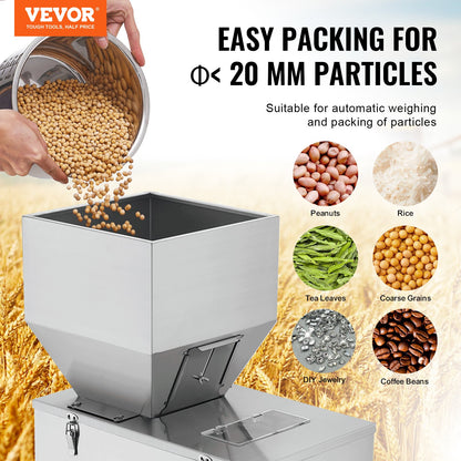 Particle Filling Machine, 0.022-2.2 lbs/10-1000 g, Automatic Filling Machine with Foot Pedal, Stainless Steel Weighing Filling Machine, Weighing Filler for Beans, Seeds, Tea, Granular Packaging