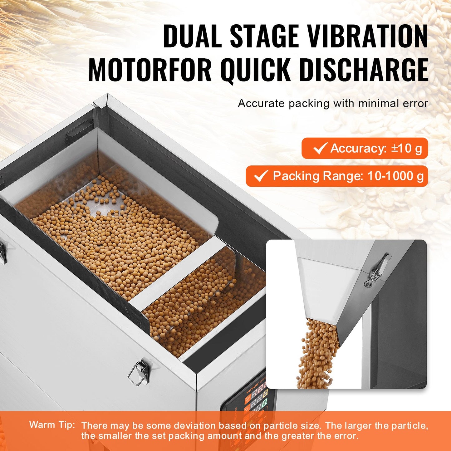 Particle Filling Machine, 0.022-2.2 lbs/10-1000 g, Automatic Filling Machine with Foot Pedal, Stainless Steel Weighing Filling Machine, Weighing Filler for Beans, Seeds, Tea, Granular Packaging