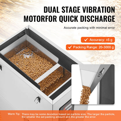 Particle Filling Machine, 0.044-6.6 lbs/20-3000 g, Automatic Filling Machine with Foot Pedal, Stainless Steel Weighing Filling Machine, Weighing Filler for Beans, Seeds, Tea, Granular Packaging