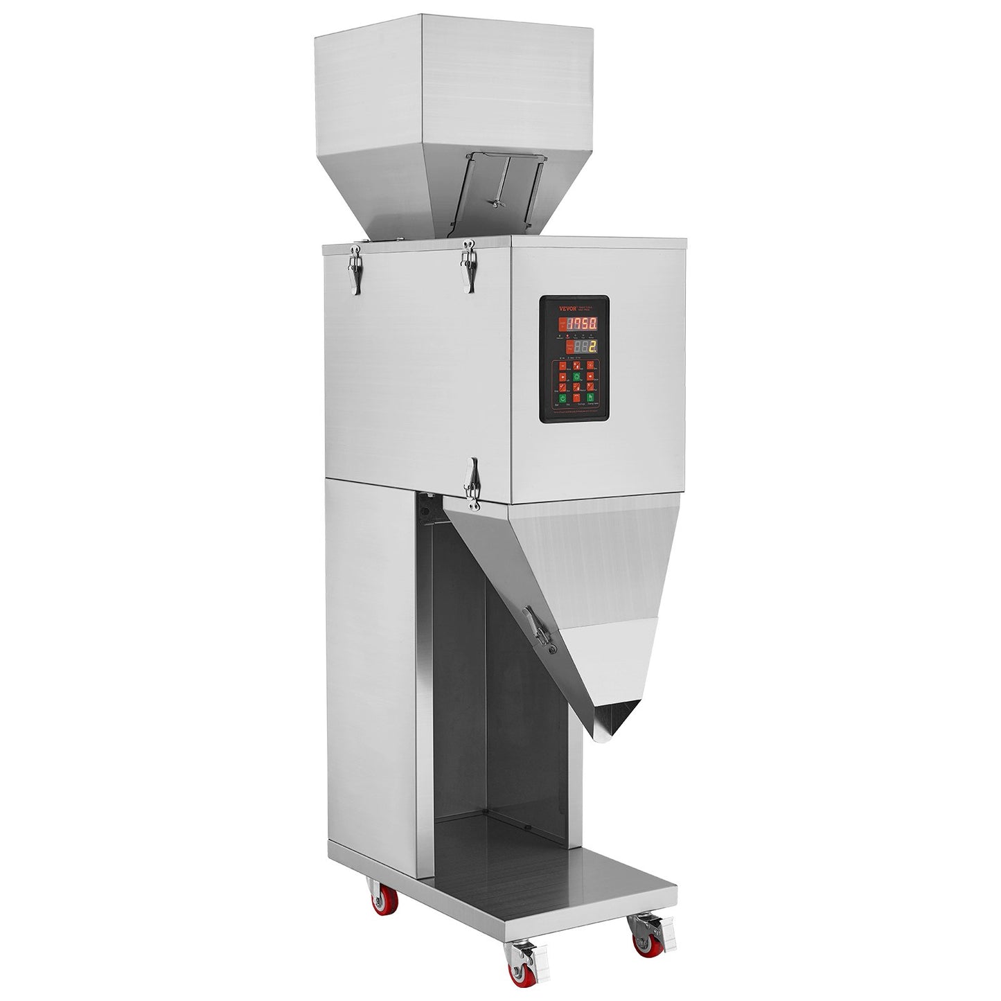 Partikelfyllningsmaskin, 0,044-11 lbs/20-5000 g, automatisk fyllningsmaskin med fotpedal, rostfritt stål vägningsfyllningsmaskin, vägningsfyllmedel för bönor, frön, te, granulär förpackning