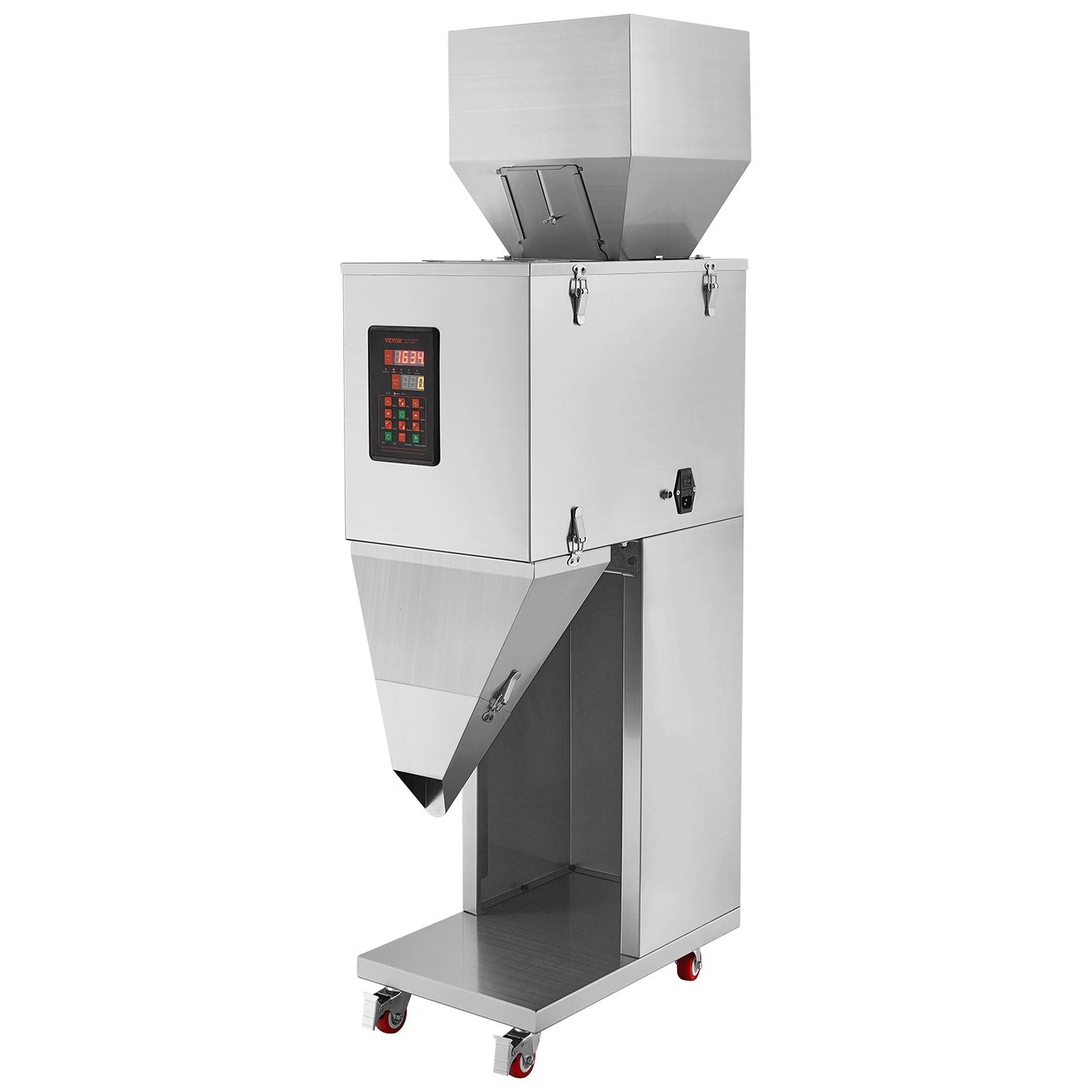 Partikelfyllningsmaskin, 0,044-11 lbs/20-5000 g, automatisk fyllningsmaskin med fotpedal, rostfritt stål vägningsfyllningsmaskin, vägningsfyllmedel för bönor, frön, te, granulär förpackning