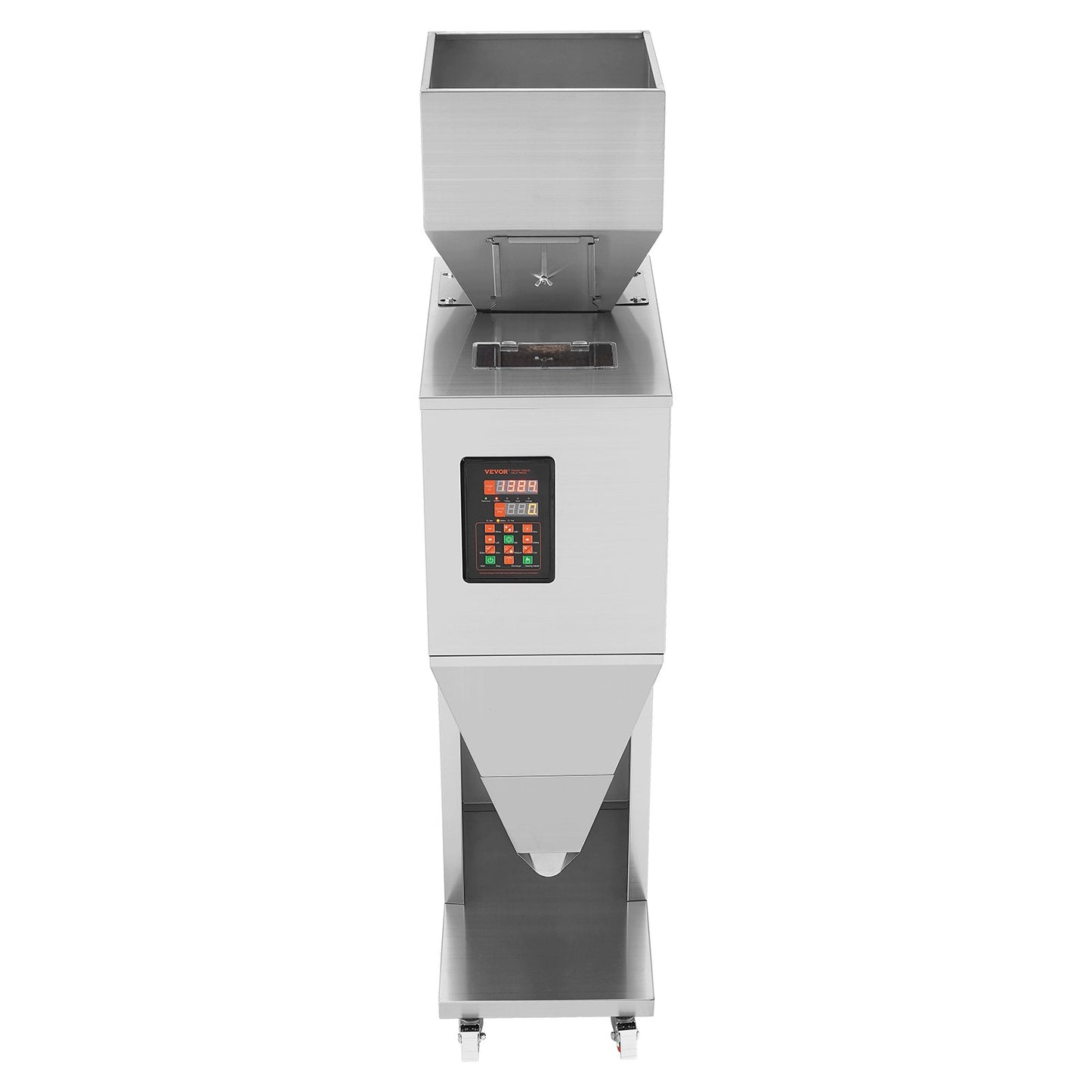 Partikelfyllningsmaskin, 0,044-11 lbs/20-5000 g, automatisk fyllningsmaskin med fotpedal, rostfritt stål vägningsfyllningsmaskin, vägningsfyllmedel för bönor, frön, te, granulär förpackning