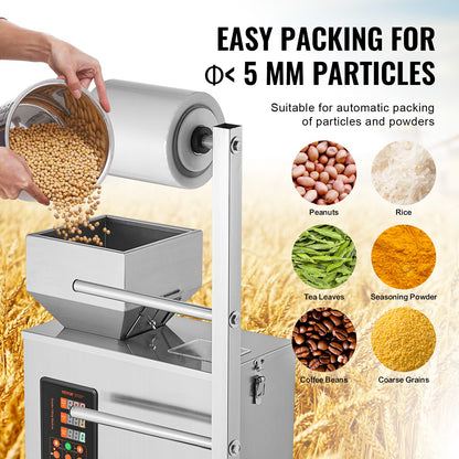 Automatisk partikelförpackningsmaskin, 0,002-0,22lbs/1-100 g, multifunktionspåse Pulverpåseviktande fyllningsförpackningsmaskin, pulverfyllningsmaskin för tefrön Korn Mjölbönor Glitter
