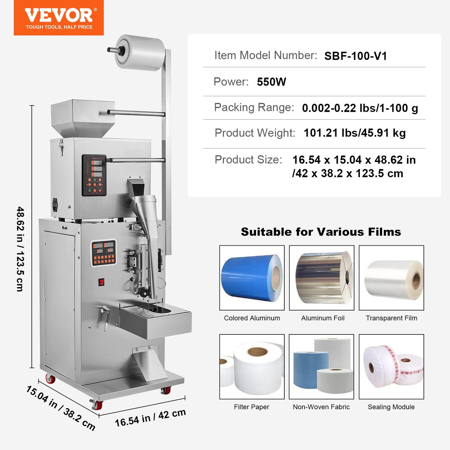 Automatisk partikelförpackningsmaskin, 0,002-0,22lbs/1-100 g, multifunktionspåse Pulverpåseviktande fyllningsförpackningsmaskin, pulverfyllningsmaskin för tefrön Korn Mjölbönor Glitter