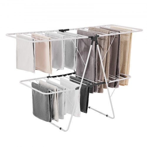 2-tier foldable clothes drying rack with sock clips and 31 drying rods white