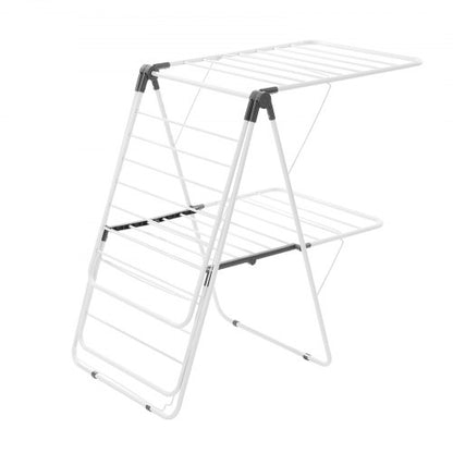 2-tier foldable clothes drying rack with sock clips and 31 drying rods white