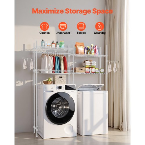 Over Washer and Dryer Storage Shelf Two Rows 4 Tiers Washing Machine Rack White | EU