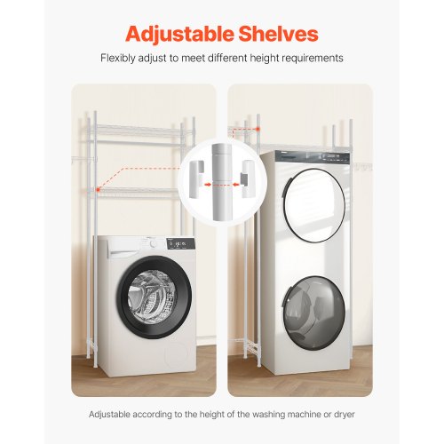 Over Washer and Dryer Storage Shelf Two Rows 4 Tiers Washing Machine Rack White | EU