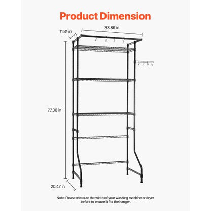 Over Washer and Dryer Storage Shelf Single Row 3-Tier Washbasin Black | EU