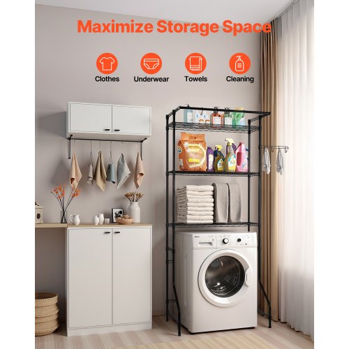 Over Washer and Dryer Storage Shelf Single Row 3-Tier Washbasin Black | EU
