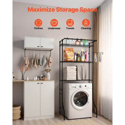 Over Washer and Dryer Storage Shelf Single Row 3-Tier Washbasin Black | EU