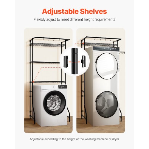 Over Washer and Dryer Storage Shelf Single Row 3-Tier Washbasin Black | EU
