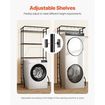 Over Washer and Dryer Storage Shelf Single Row 3-Tier Washbasin Black | EU