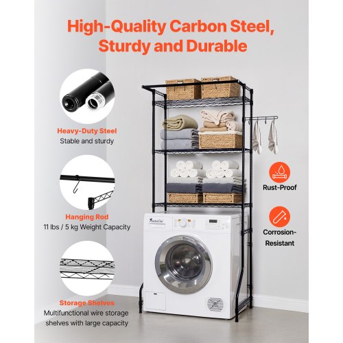 Over Washer and Dryer Storage Shelf Single Row 3-Tier Washbasin Black | EU