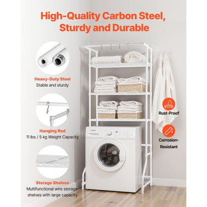 Over Washer and Dryer Storage Shelf Single Row 3-Tier Washing Machine Rack White | EU