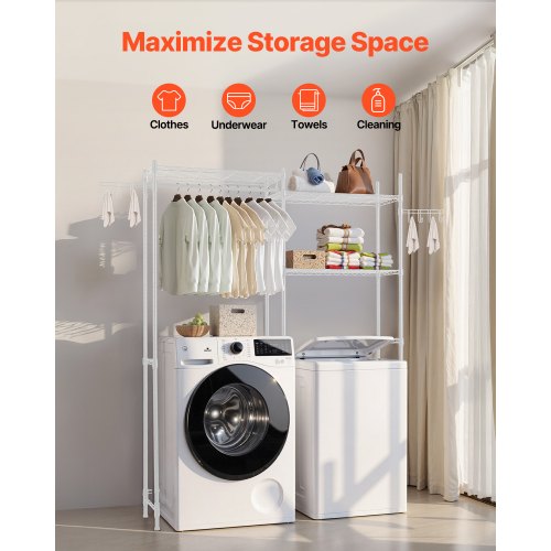 Over Washer and Dryer Storage Shelf Two Rows 5 Tiers Washbasin White | EU