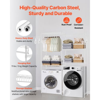 Over Washer and Dryer Storage Shelf Two Rows 5 Tiers Washbasin White | EU