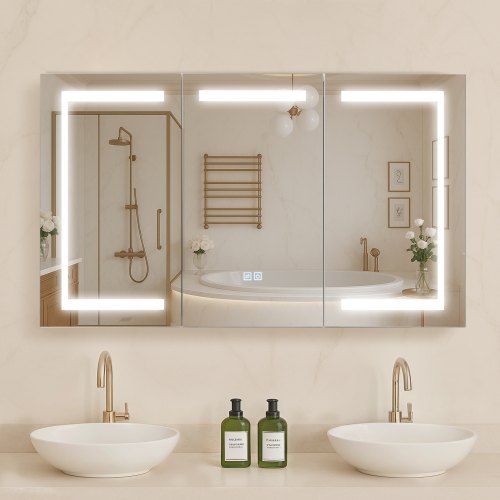 Illuminated medicine cabinet with tempered glass mirror 100x60 cm Wall mounted