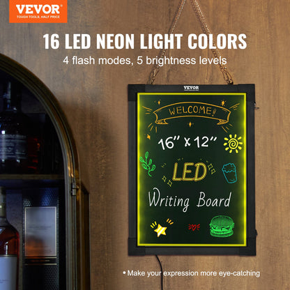LED meddelandeskrivtavla 16"x12" upplyst raderbar upplyst svart tavla