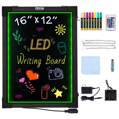 LED meddelandeskrivtavla 16"x12" upplyst raderbar upplyst svart tavla