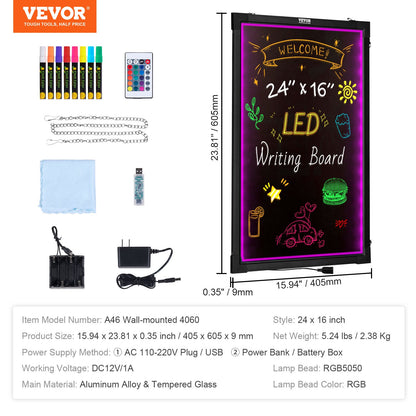 LED-anslagstavla Light Board Upplyst Raderbar 405x605mm