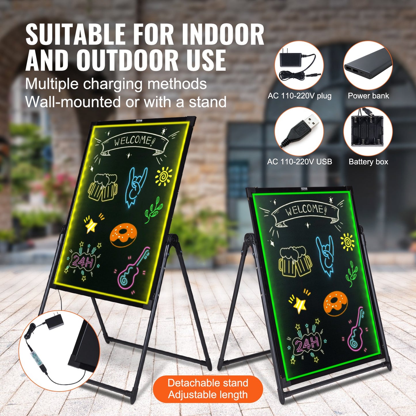 LED Message Writing Board 32"x24" upplyst raderbar upplyst svart tavla
