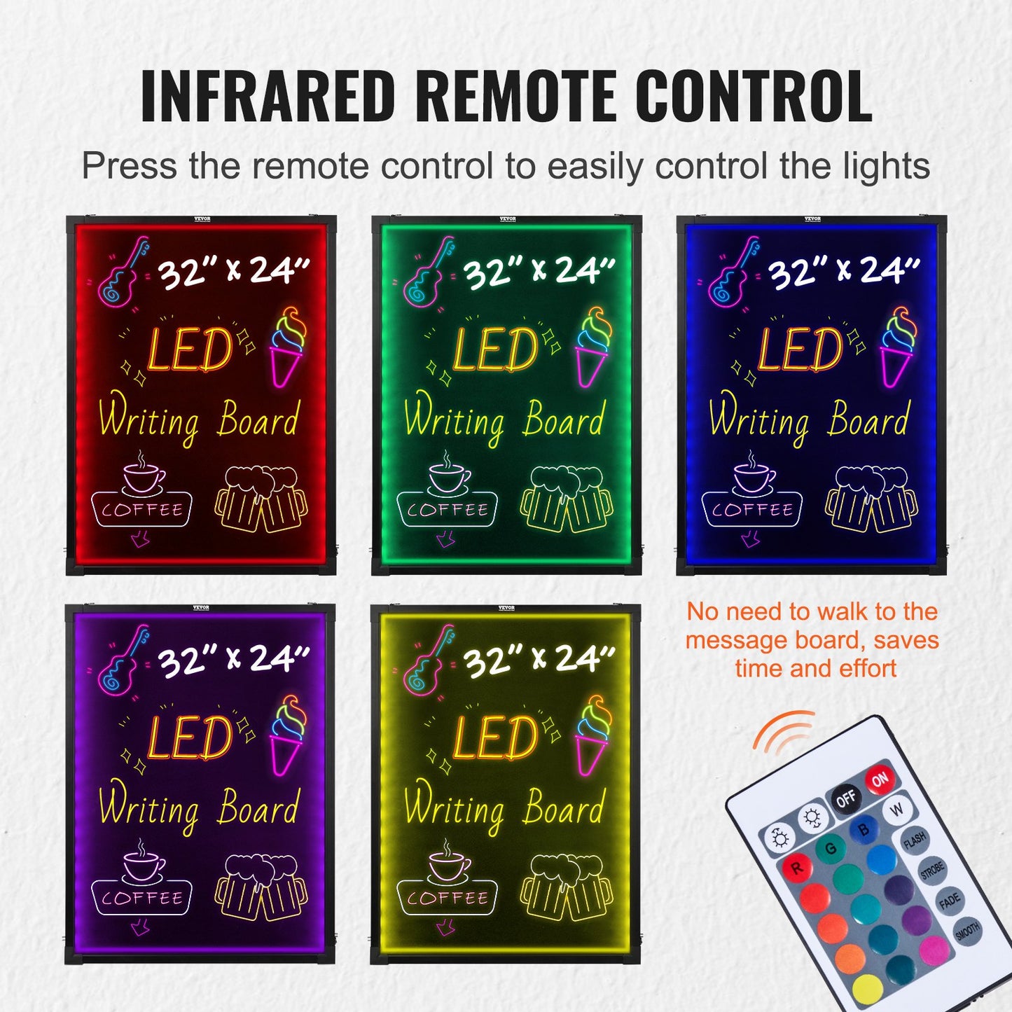 LED Message Writing Board 32"x24" upplyst raderbar upplyst svart tavla