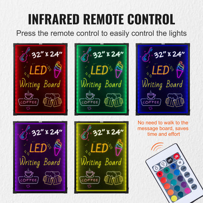 LED Message Writing Board 32"x24" upplyst raderbar upplyst svart tavla