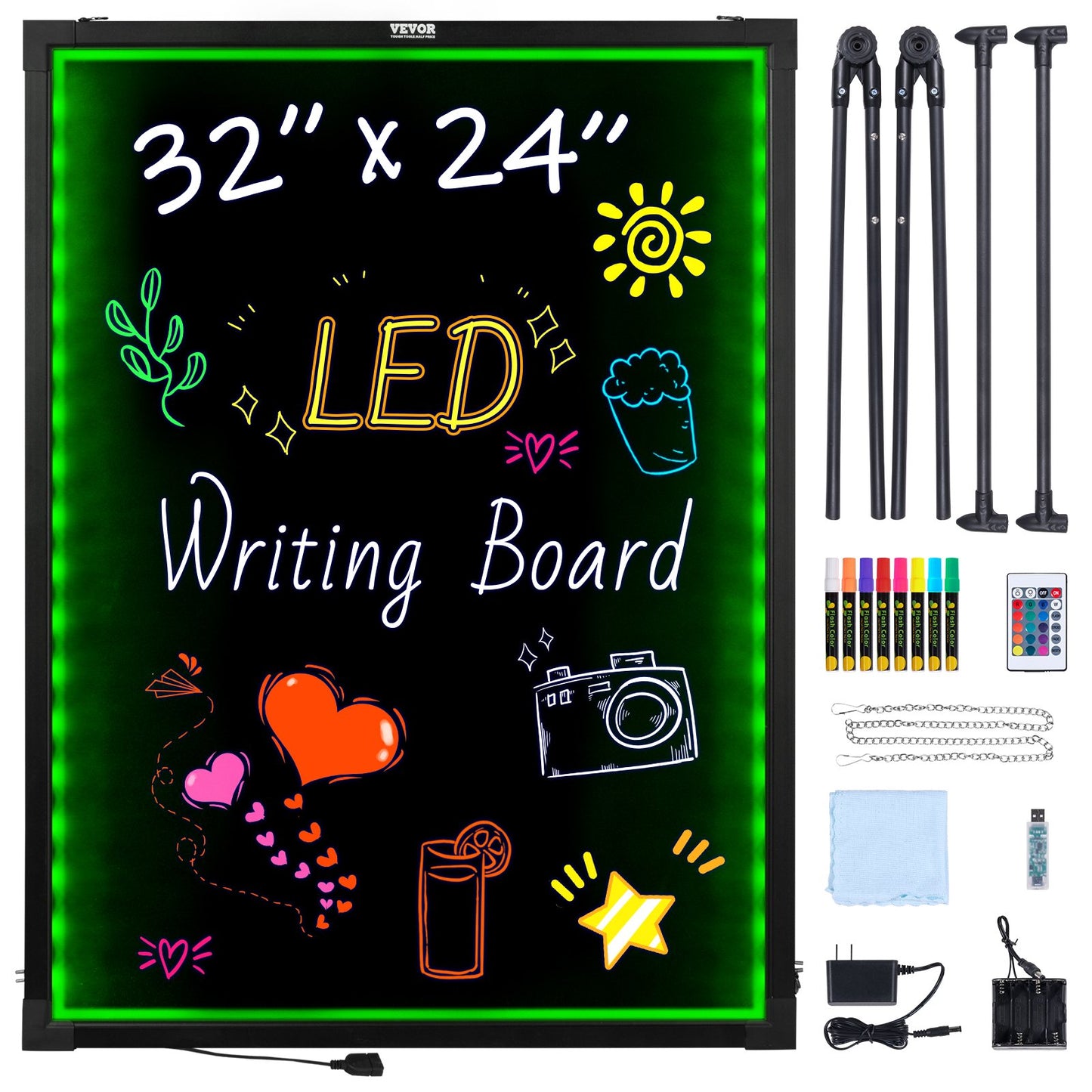 LED Message Writing Board 32"x24" upplyst raderbar upplyst svart tavla