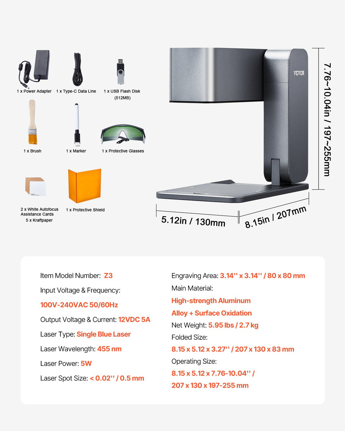 Portable Laser Engraver 600 mm/s 5W High Speed Handheld Engraving Machine 3.14'' X 3.14'' Engraving Area Compatible with Android, Ios and Windows for Metal Single Blue Laser Wood Leather Acrylic Fiber Jewelry Glass