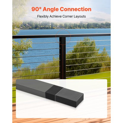 2-pack ledstångskopplingar, platta förlängningstillbehör för trappräcken, POM-ledstångskopplingsbeslag för rektangulärt kabelräcke, däckkabelskenesystem utomhus, mattsvart, HT-04 |  EU