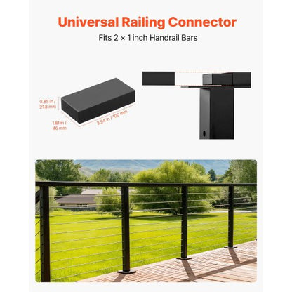 2-pack ledstångskopplingar, platta förlängningstillbehör för trappräcken, POM-ledstångskopplingsbeslag för rektangulärt kabelräcke, däckkabelskenesystem utomhus, mattsvart, HT-04 |  EU