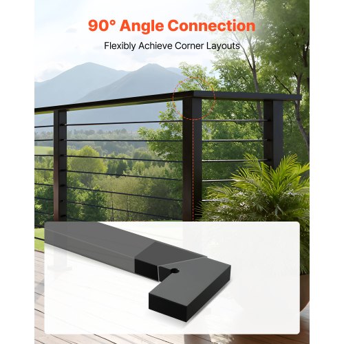 2-pack hörnkopplingar för ledstång, tillbehör till förlängningsräcken, POM-ledstångskopplingsbeslag för rektangulärt kabelräcke, kabelskena för däck utomhus, mattsvart, HT-05 |  EU