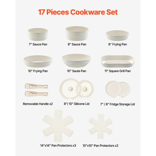 17-piece pots and pans Granite Nonstick Cookware Set White | EU