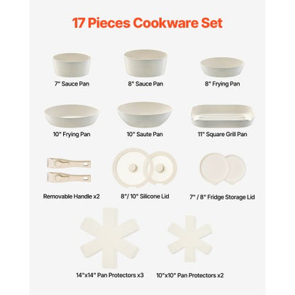 17-piece pots and pans Granite Nonstick Cookware Set White | EU