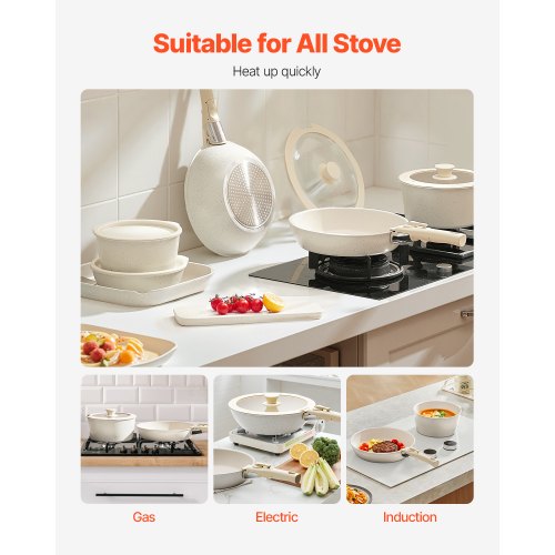 17-piece pots and pans Granite Nonstick Cookware Set White | EU