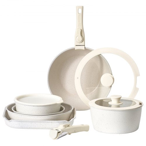 17-piece pots and pans Granite Nonstick Cookware Set White | EU