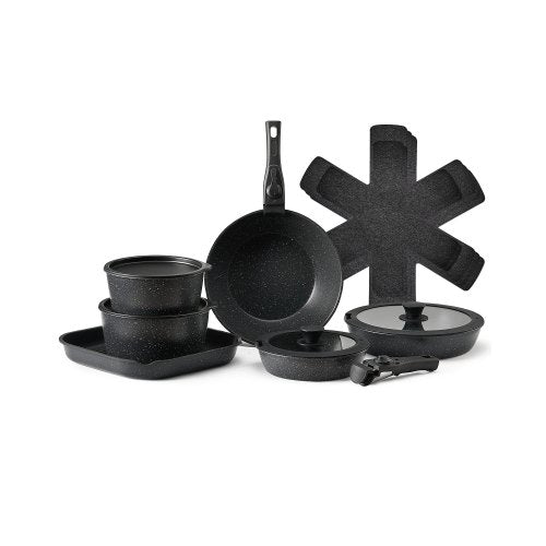 17-delade grytor och kastruller Granit Nonstick Köksredskap Svart |  EU