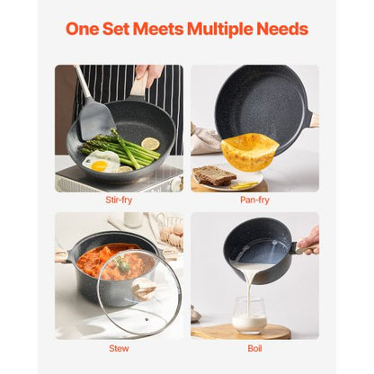 19-delade grytor och kastruller Granit Nonstick Köksredskap Svart |  EU