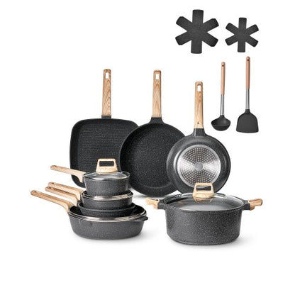 19-delade grytor och kastruller Granit Nonstick Köksredskap Svart |  EU