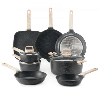 19-delade grytor och kastruller Granit Nonstick Köksredskap Svart |  EU