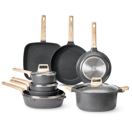 19-delade grytor och kastruller Granit Nonstick Köksredskap Svart |  EU