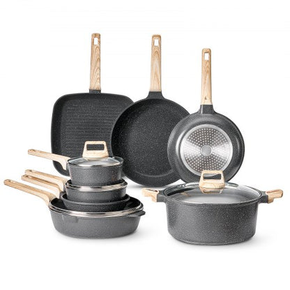 19-delade grytor och kastruller Granit Nonstick Köksredskap Svart |  EU