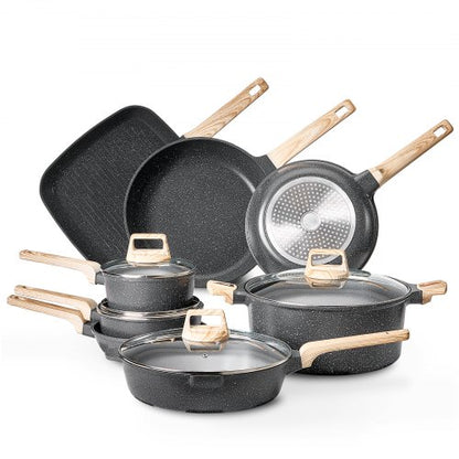 19-delade grytor och kastruller Granit Nonstick Köksredskap Svart |  EU
