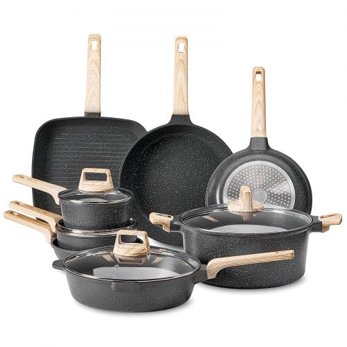 19-delade grytor och kastruller Granit Nonstick Köksredskap Svart |  EU