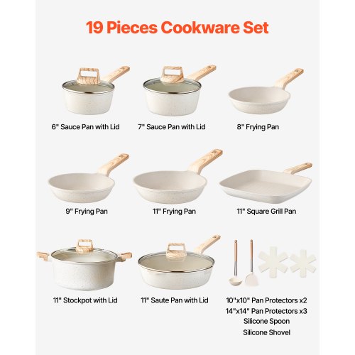 19-piece pots and pans Granite Nonstick Cookware Set White | EU