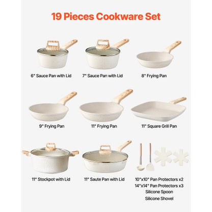 19-piece pots and pans Granite Nonstick Cookware Set White | EU